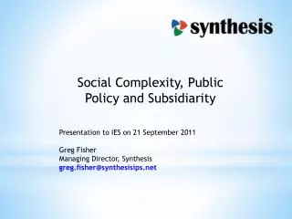 Social Complexity, Public Policy and Subsidiarity