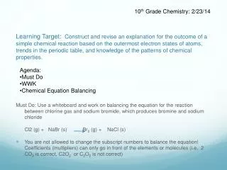 10 th Grade Chemistry: 2/23/14
