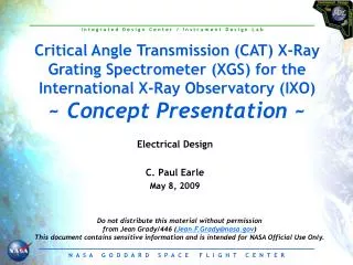 Electrical Design C. Paul Earle May 8, 2009