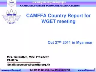 CAMFFA Country Report for WGET meeting