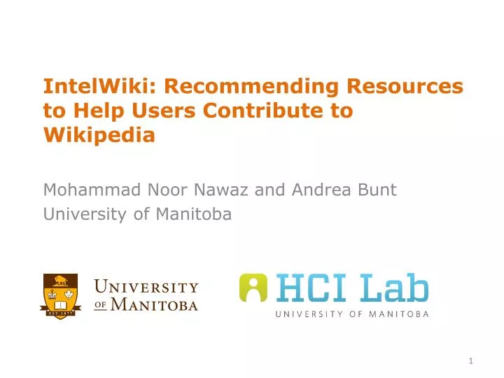 intelwiki recommending resources to help users contribute to wikipedia