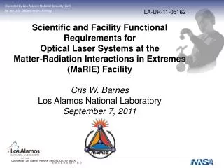 Scientific and Facility Functional Requirements for Optical Laser Systems at the