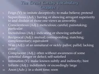 The Great Gatsby Vocabulary Chapter 1