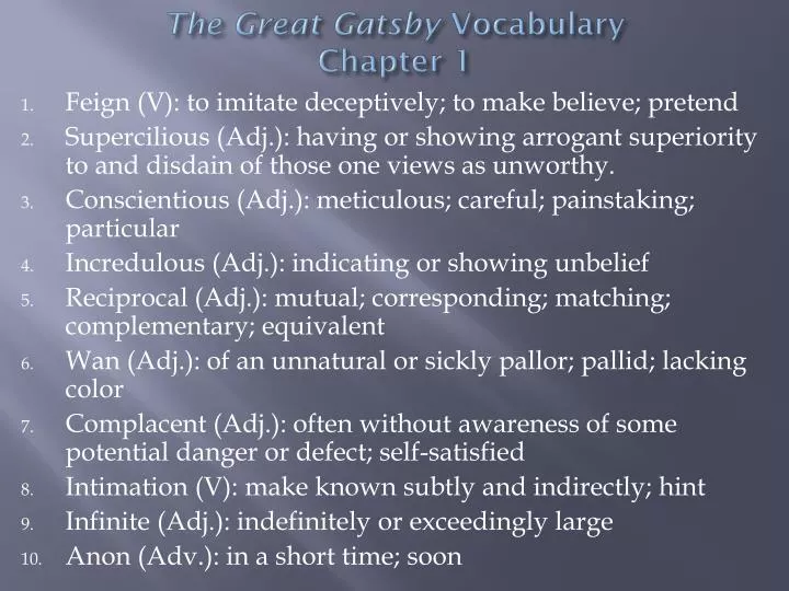 the great gatsby vocabulary chapter 1