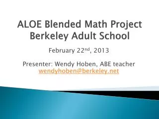 ALOE Blended Math Project Berkeley Adult School