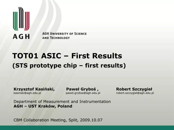 tot01 asic first results sts prototype chip first results