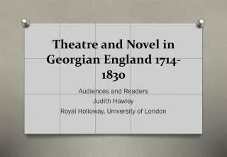Theatre and Novel in Georgian England 1714-1830