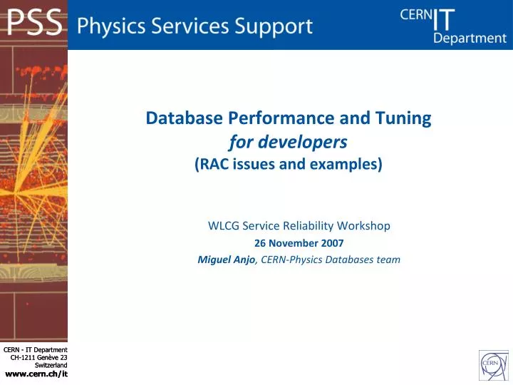 database performance and tuning for developers rac issues and examples