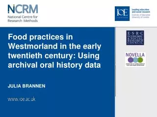 Food practices in Westmorland in the early twentieth century: Using archival oral history data
