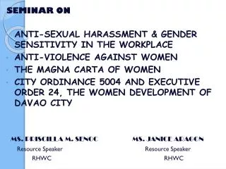 SEMINAR ON ANTI-SEXUAL HARASSMENT &amp; GENDER SENSITIVITY IN THE WORKPLACE