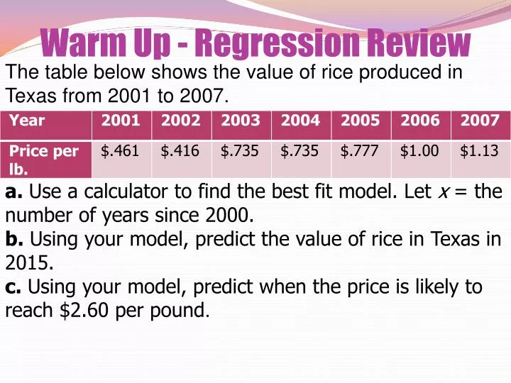warm up regression review