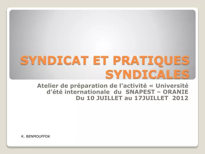 syndicat et pratiques syndicales