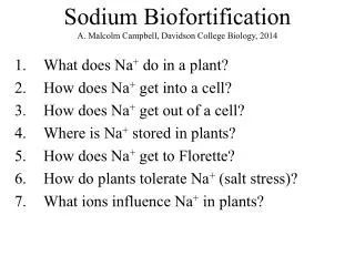 What does Na + do in a plant? How does Na + get into a cell? How does Na + get out of a cell ?