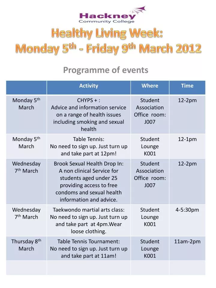programme of events