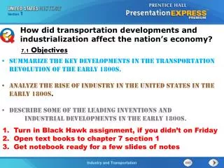 Summarize the key developments in the transportation revolution of the early 1800s.
