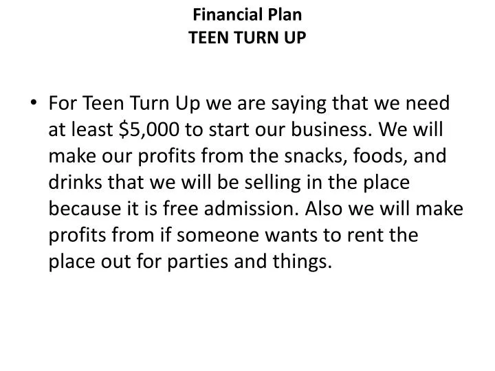 financial plan teen turn up