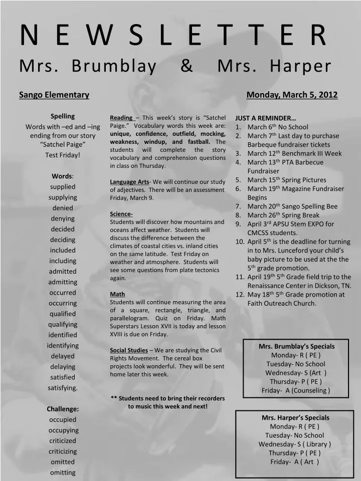 newsletter mrs brumblay mrs harper