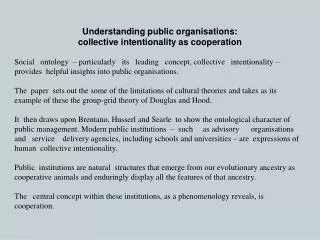 Understanding public organisations: collective intentionality as cooperation
