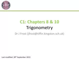 C1: Chapters 8 &amp; 10 Trigonometry