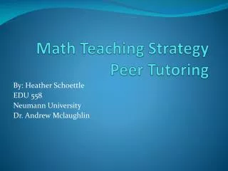 Math Teaching Strategy Peer Tutoring