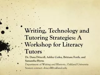 Writing, Technology and Tutoring Strategies: A Workshop for Literacy Tutors