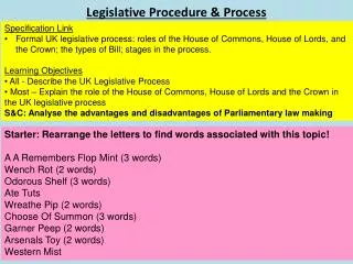 Legislative Procedure &amp; Process