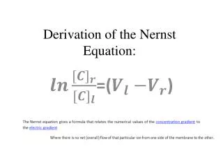 Derivation of the Nernst Equation: