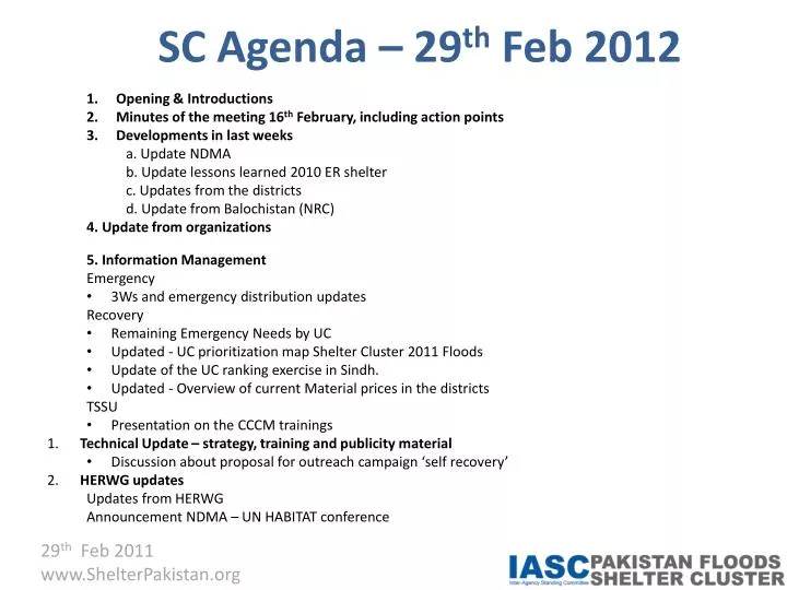 sc agenda 29 th feb 2012