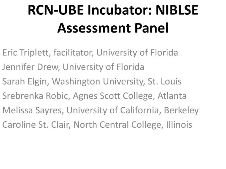 rcn ube incubator niblse assessment panel