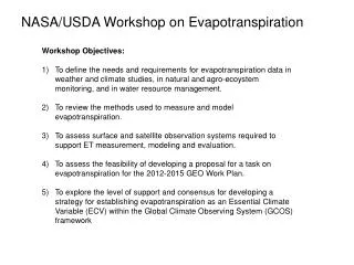 NASA/USDA Workshop on Evapotranspiration