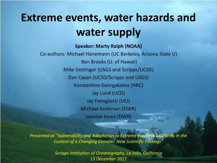 extreme events water hazards and water supply