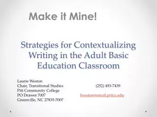 Strategies for Contextualizing Writing in the Adult Basic Education Classroom