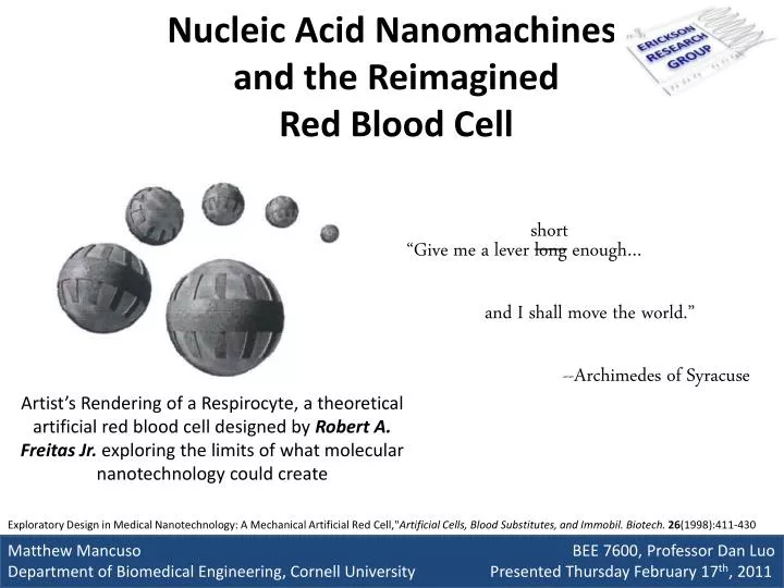 nucleic acid nanomachines and the reimagined red blood cell