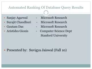 Automated Ranking Of Database Query Results