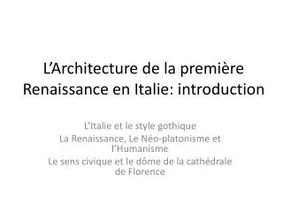 l architecture de la premi re renaissance en italie introduction