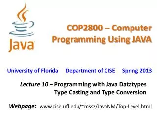 COP2800 – Computer Programming Using JAVA