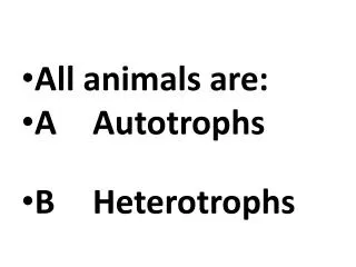 All animals are: A	 Autotrophs B Heterotrophs