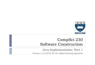 Java Implementation: Part 1 Version 1.2 of 2014-03-18: added learning objectives