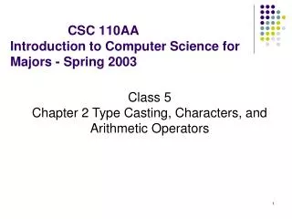 CSC 110AA Introduction to Computer Science for Majors - Spring 2003