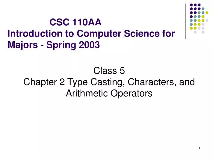 csc 110aa introduction to computer science for majors spring 2003