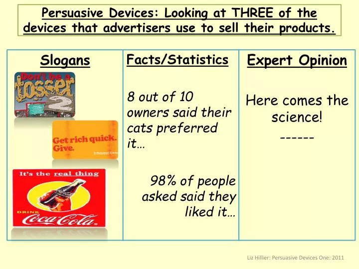 persuasive devices looking at three of the devices that advertisers use to sell their products