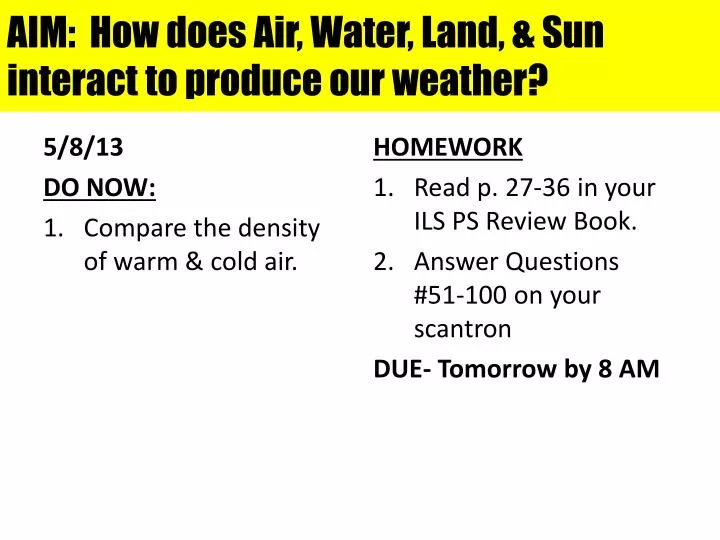 aim how does air water land sun interact to produce our weather