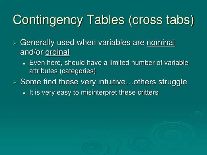 contingency tables cross tabs