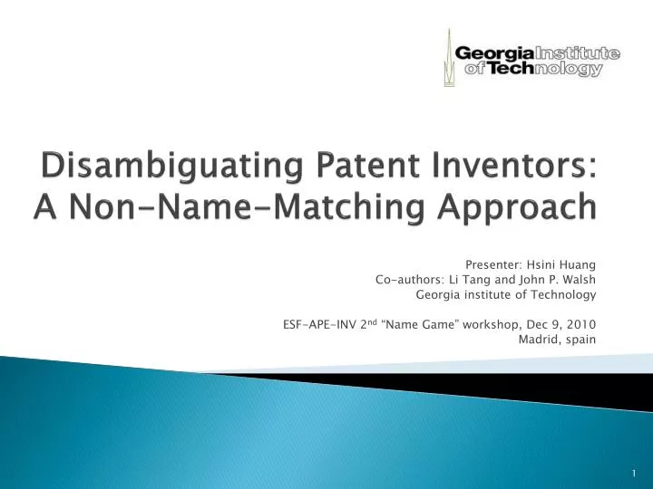 disambiguating patent inventors a non name matching approach