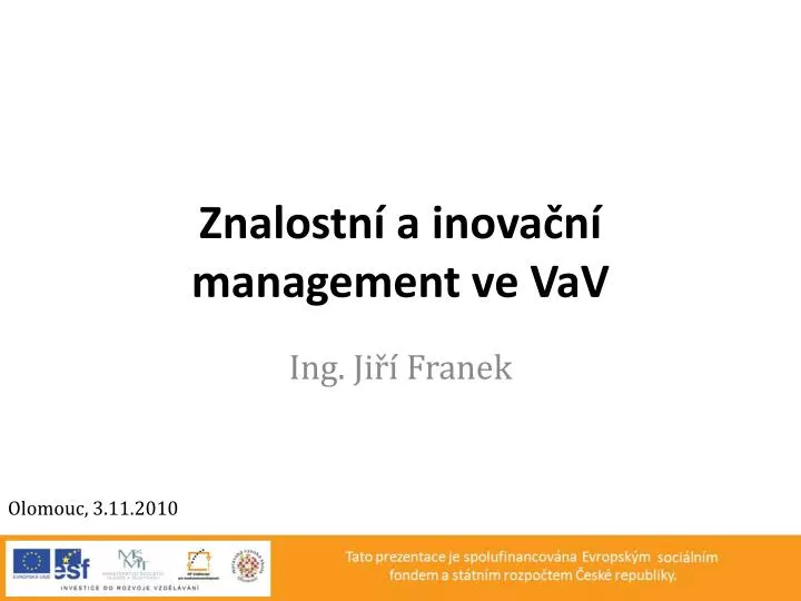 znalostn a inova n management ve vav