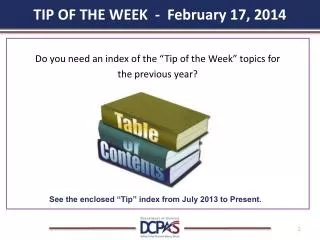 TIP OF THE WEEK - February 17, 2014
