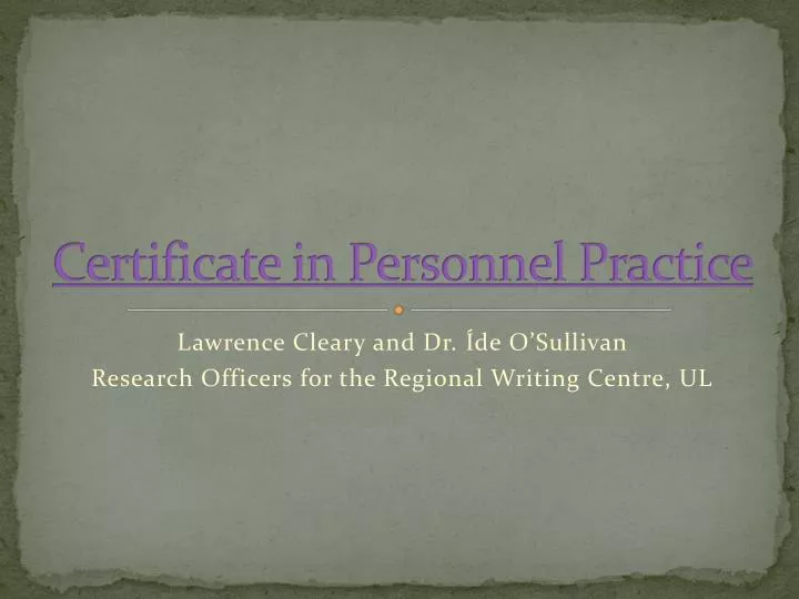 certificate in personnel practice