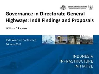 Governance in Directorate General Highways: IndII Findings and Proposals