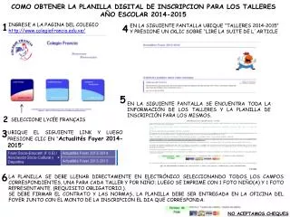 COMO OBTENER LA PLANILLA DIGITAL DE INSCRIPCION PARA LOS TALLERES AÑO ESCOLAR 2014-2015