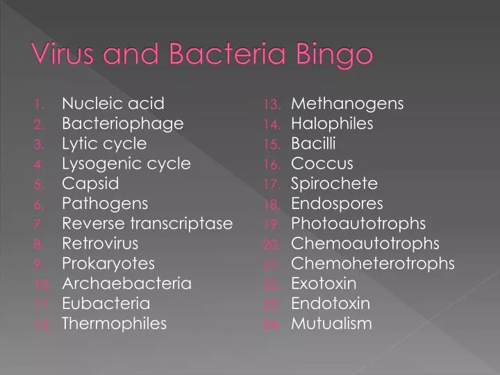 virus and bacteria bingo